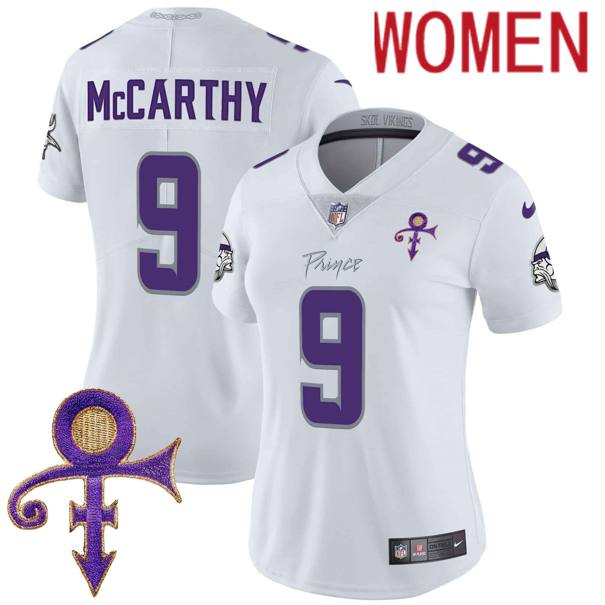 Women Minnesota Vikings 9 Mccarthy White 2024 Nike Prince Vapor Limited NFL Jersey